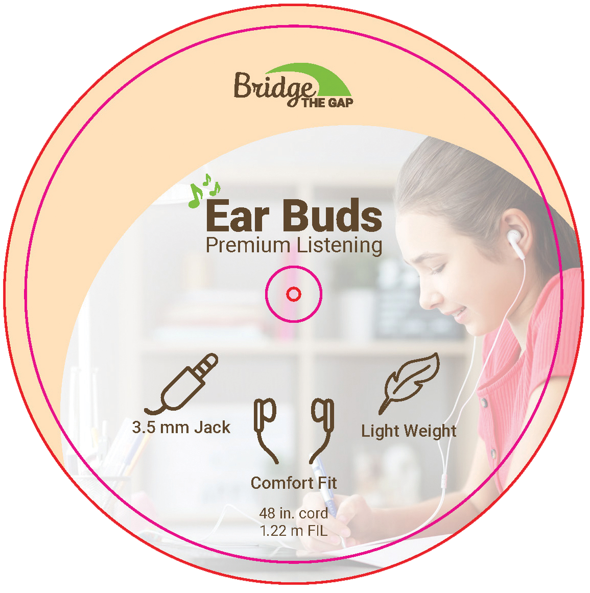Final Version of the front of the Ear buds packaging Flat design with dieline