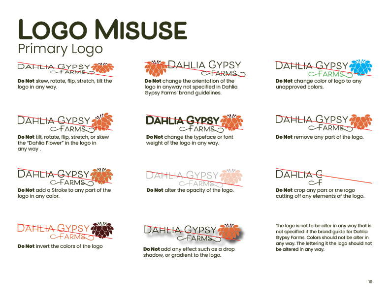 Page 10 of the Dahlia Gypsy Farms Brand Guidelines