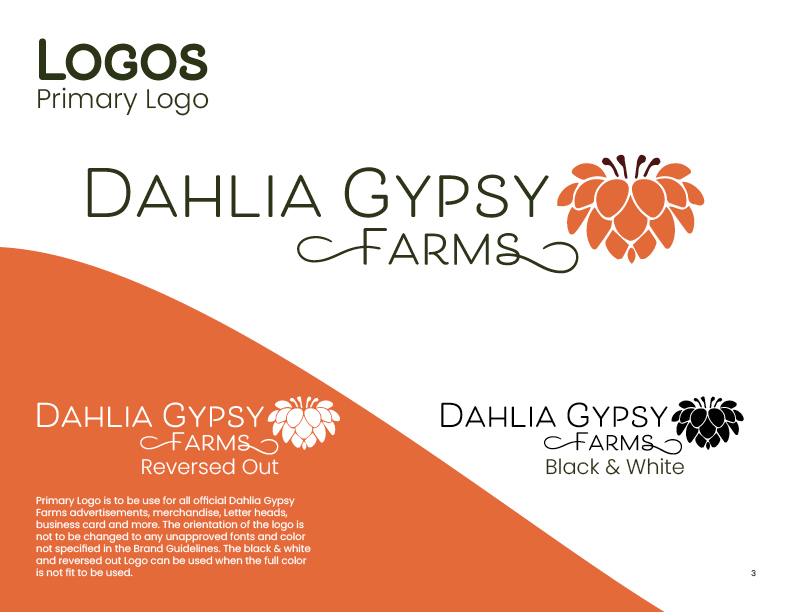 Page 3 of the Dahlia Gypsy Farms Brand Guidelines