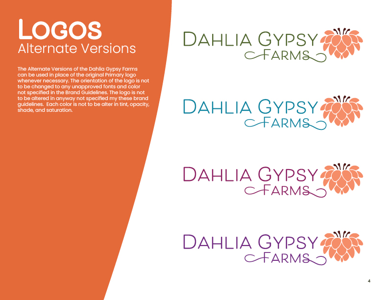 Page 4 of the Dahlia Gypsy Farms Brand Guidelines